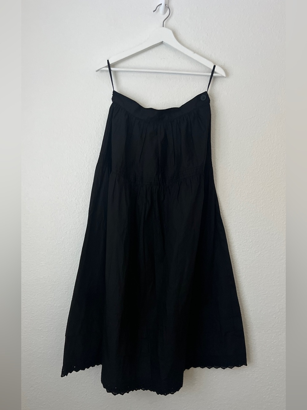 o.p.t. Black Cotton Eyelet Tiered Midi Dress Sz 6 Women's Scallop Summer Boho